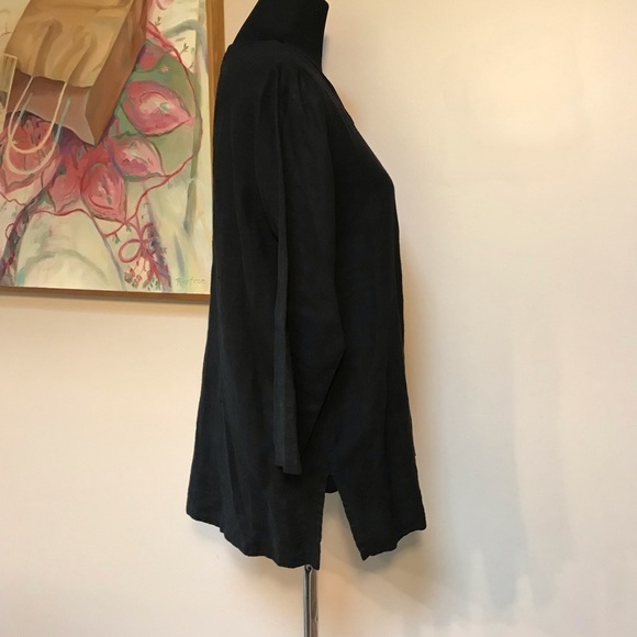 Vintage Linen Shirt Lagenlook Black Linen Small - Picture 4 of 8